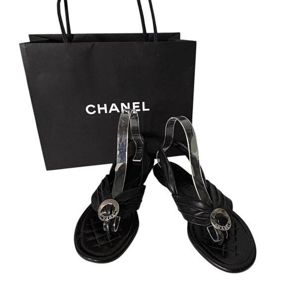 Chanel Vintage 2005 Slingback Sandals Black Lambskin Size 9 (39) - Picture 1 of 10